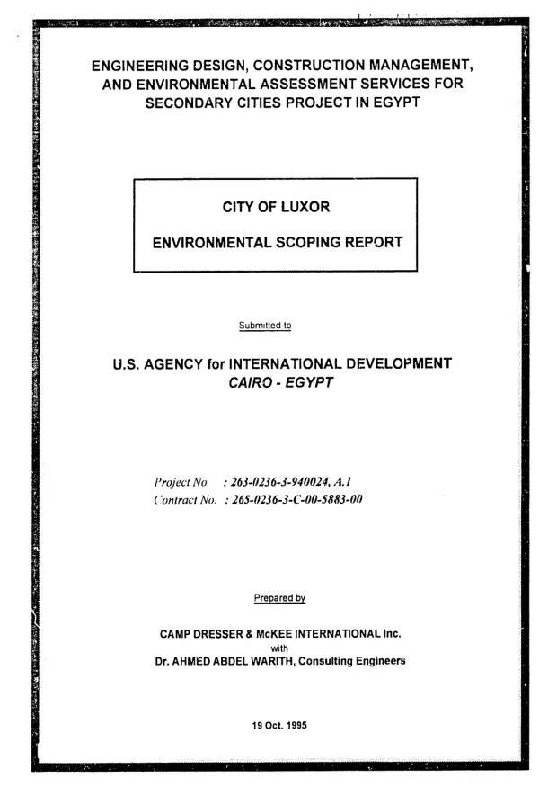 Engineering design, construction management, and environmental assessment services for secondary cities project in Egypt : City of Luxor -- environmental scoping report