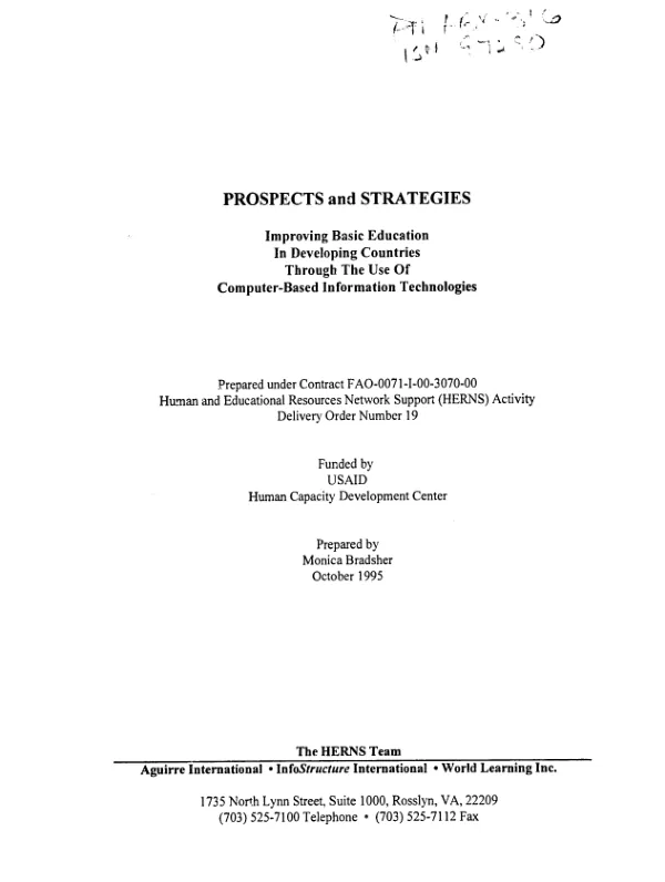 Prospects and strategies : improving basic education in developing countries through the use of computer-based information technologies