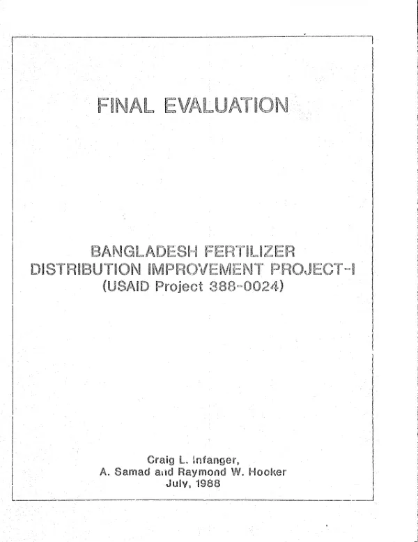 Final evaluation of the Bangladesh fertilizer distribution improvement - I project (USAID project no. 388-0024)