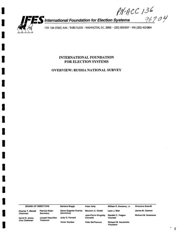 International Foundation for Election Systems -- overview : Russia national survey