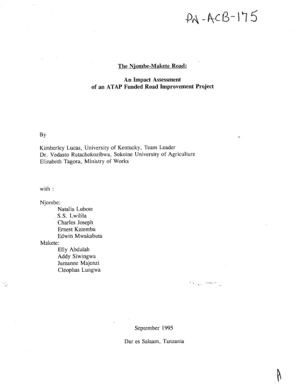 Njombe-Makete road : an impact assessment of an ATAP [agricultural transport assistance program] funded road improvement project