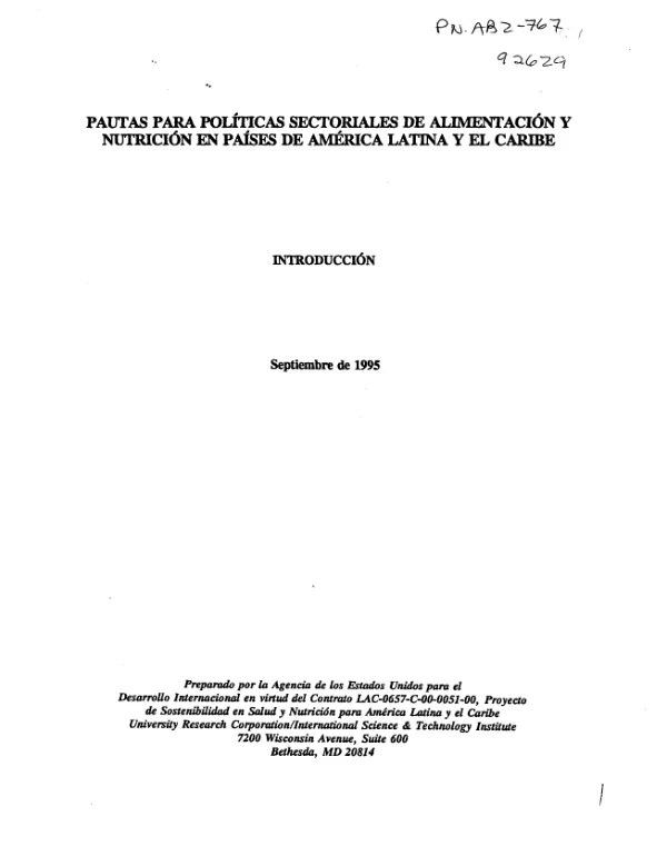 Pautas para politicas sectoriales de alimentacion y nutricion en paises de America Latina y el Caribe