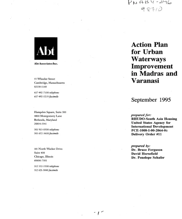 Action plan for urban waterways improvement in Madras and Varanasi[, India]