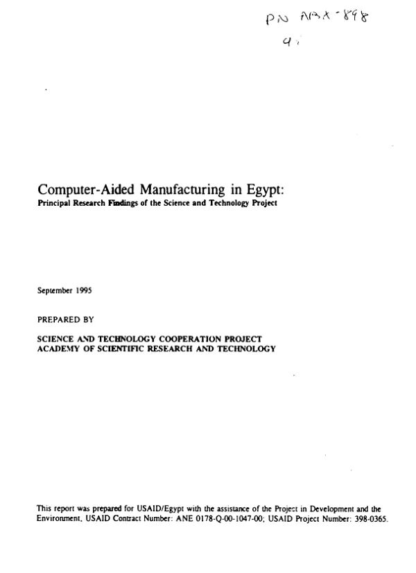 Computer - aided manufacturing in Egypt : principal research findings of the science and technology project