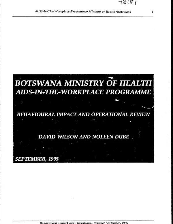 Botswana Ministry of Health AIDS-in-the-workplace programme -- behavioural impact and operational review