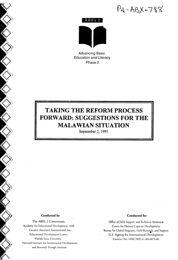 Taking the reform process forward : suggestions for the Malawian situation