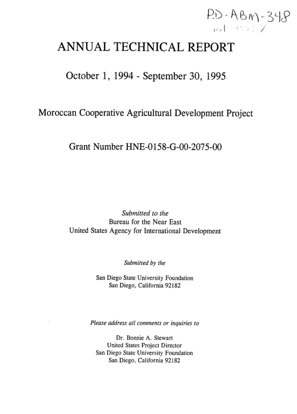 Annual technical report -- October 1, 1994-September 30, 1995 : Moroccan cooperative agricultural development project, grant number HNE-0158-G-00-2075-00