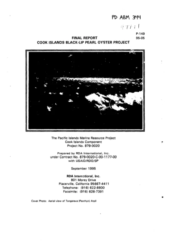 Final report : Cook Islands black - lip pearl oyster project