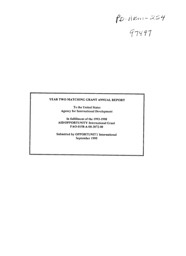 Year two matching grant annual report : AID/Opportunity International grant FAO-0158-A-00-3072-00