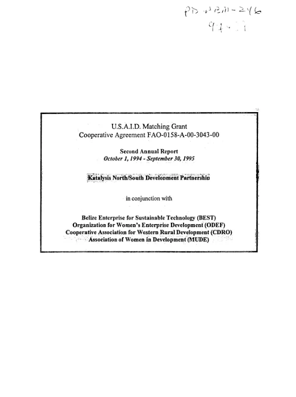 USAID matching grant cooperative agreement FAO-0158-A-00-3043-00 : second annual report, October 1, 1994-September 30, 1995 -- Katalysis North/South Development Partnership