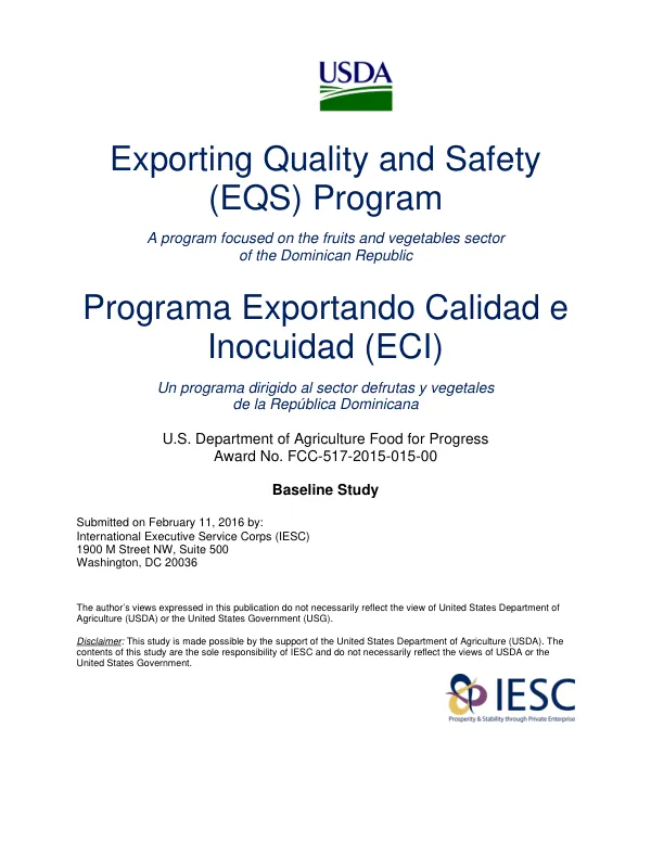 Exporting quality and safety (EQS) program : baseline study [FY 2015 Dominican Republic food for progress]
