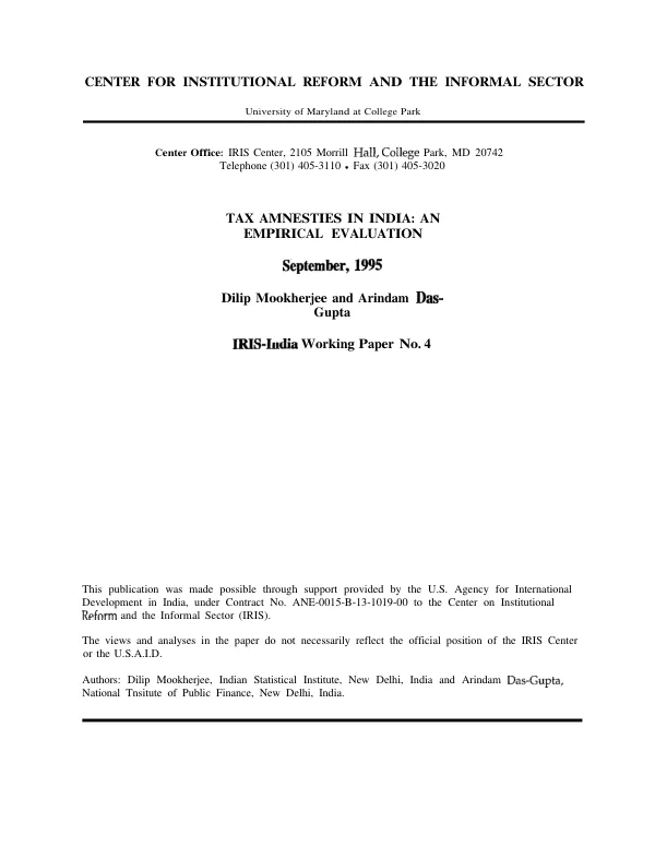 Tax amnesties in India : an empirical evaluation
