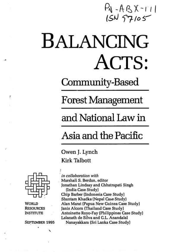 Balancing acts : community-based forest management and national law in Asia and the Pacific
