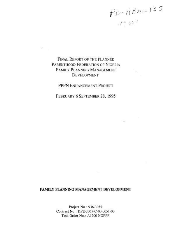 Final report of the Planned Parenthood Federation of Nigeria family planning management development : PPFN enhancement project