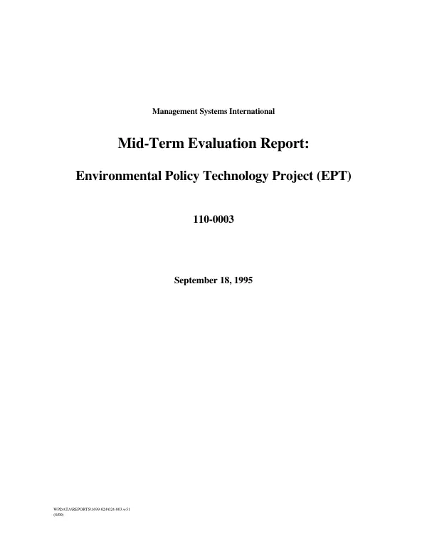 Mid-term evaluation report : environmental policy technology project (EPT), 110-0003