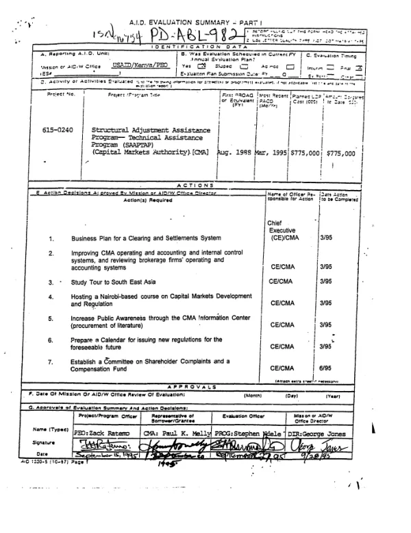 Structural adjustment assistance program -- technical assistance program (SAAPTAP) (Capital Markets Authority (CMA))
