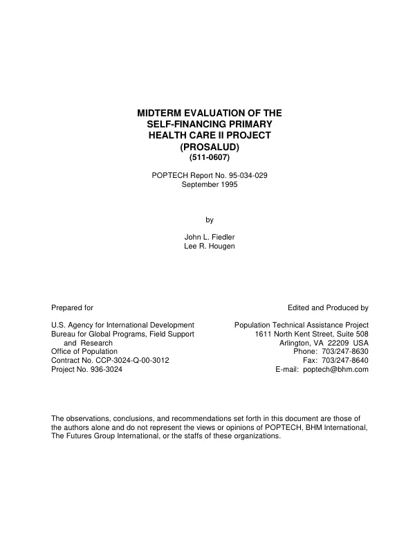 Midterm evaluation of the self-financing primary health care II project (PROSALUD) (511-0607)