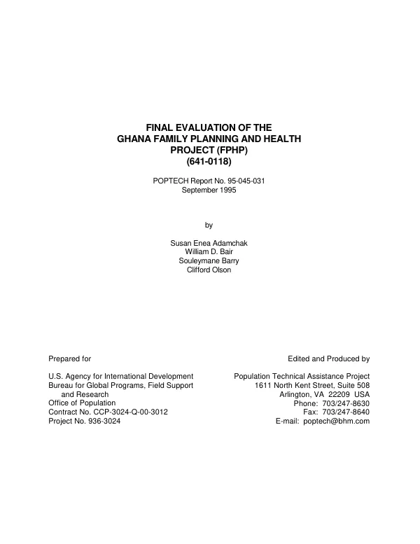 Final evaluation of the Ghana family planning and health project (FPHP) (641-0118)