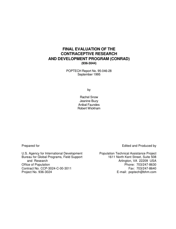 Final evaluation of the contraceptive research and development program (CONRAD) (936-3044)