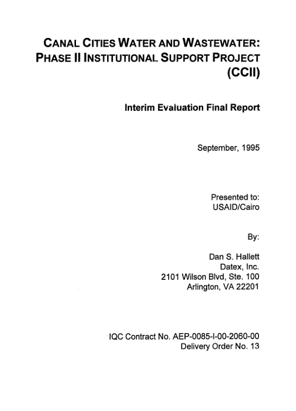 Canal cities water and wastewater : phase II institutional support project (CCII) -- interim evaluation final report