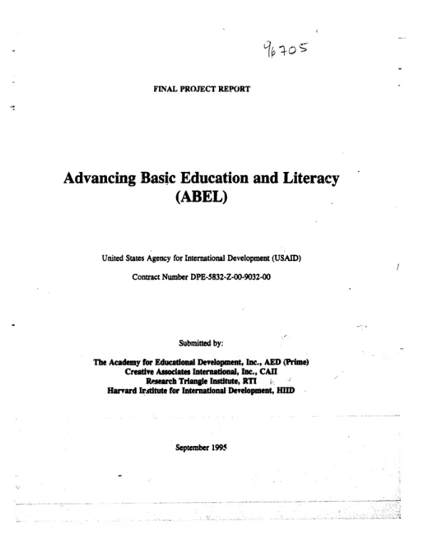 Final project report : advancing basic education and literacy (ABEL)
