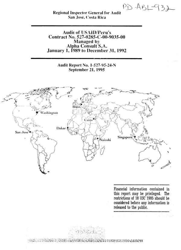 Audit of USAID/Peru"s contract no. 527-0285-C-00-9035-00 managed by Alpha Consult S.A., January 1, 1989 to December 31, 1992