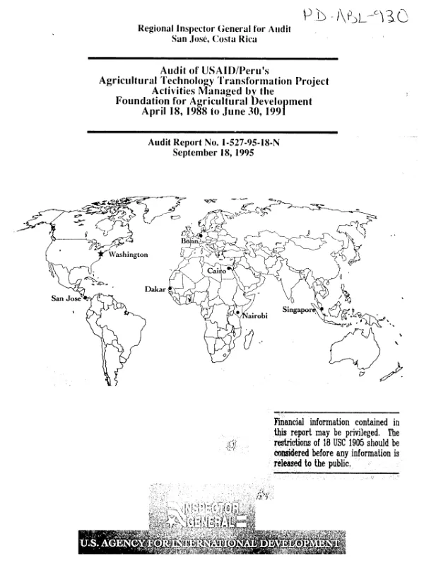 Audit of USAID/Peru"s agricultural technology transformation project activities managed by the Foundation for Agricultural Development, April 18, 1988 to June 30, 1991