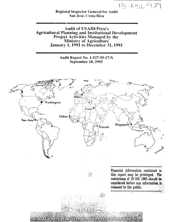 Audit of USAID/Peru"s agricultural planning and institutional development project activities managed by the Ministry of Agriculture, January 1, 1991 to December 31, 1991