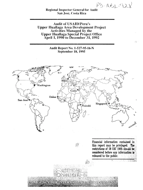 Audit of USAID/Peru"s Upper Huallaga area development project activities managed by the Upper Huallaga Special Project Office, April 1, 1990 to December 31, 1992