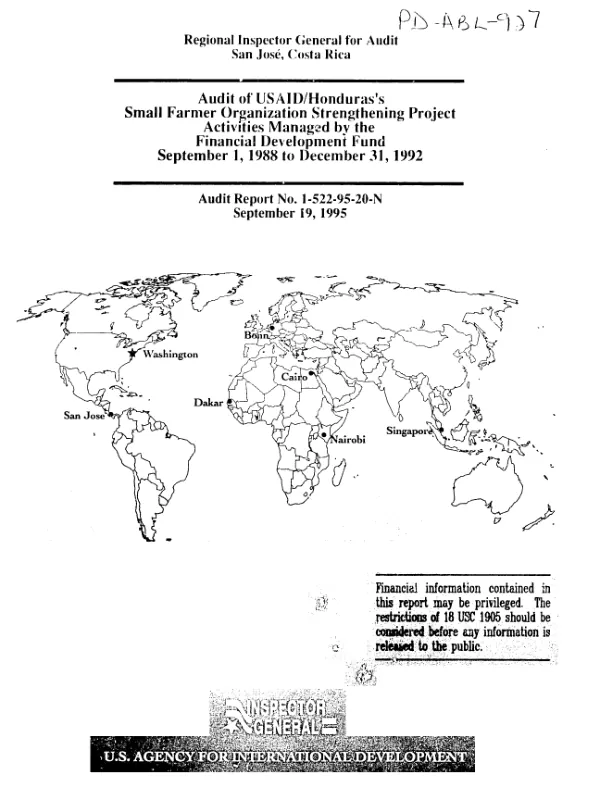 Audit of USAID/Honduras"s small farmer organization strengthening project activities managed by the Financial Development Fund, September 1, 1988 to December 31, 1992