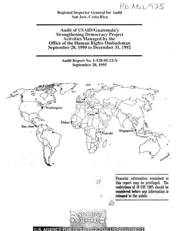 Audit of USAID/Guatemala"s strengthening democracy project activities managed by the Office of Human Rights Ombudsman, September 28, 1990 to December 31, 1992
