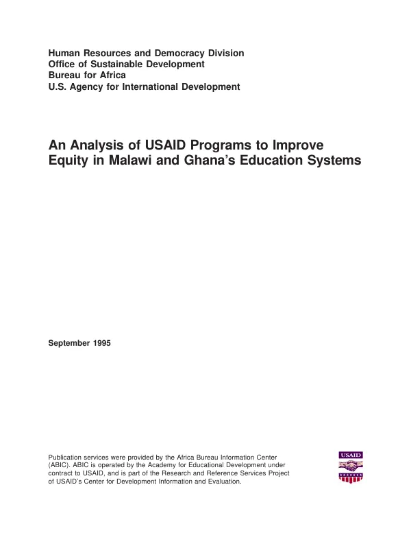 Analysis of USAID programs to improve equity in Malawi and Ghana"s education systems