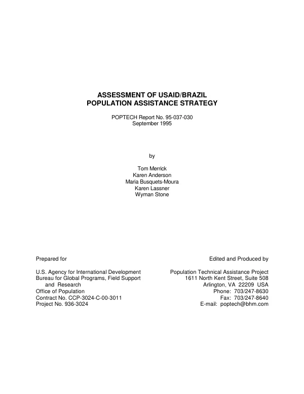 Assessment of USAID/Brazil population assistance strategy