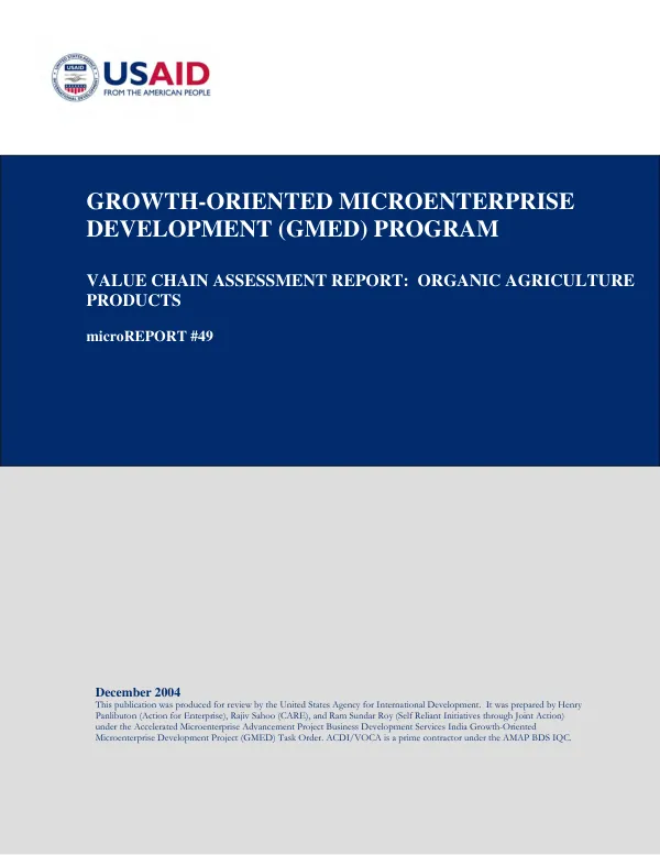 Growth-oriented microenterprise development (GMED) program : value chain assessment report -- organic agriculture products