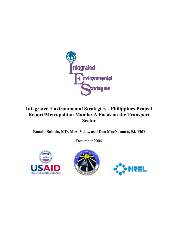 Integrated Environmental Strategies -- Philippines project report/Metropolitan Manila : a focus on the transport sector