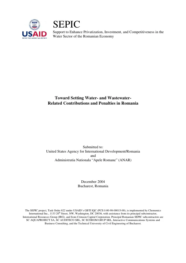 Toward setting water and wastewater related contributions and penalties in Romania