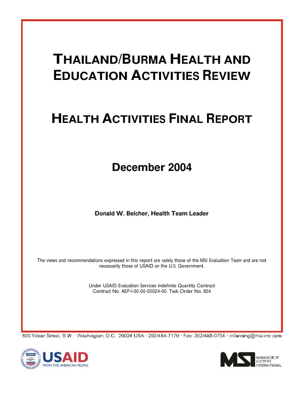 Thailand/Burma health and education activities review : health activities final report