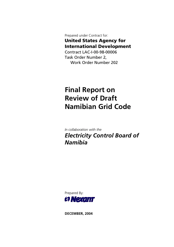 Final report on review of draft Namibian grid code