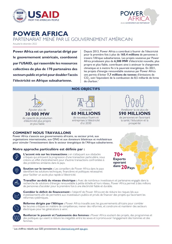 Power Africa Partenariat mené par le gouvernement américain