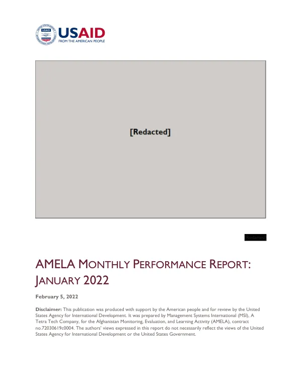 AMELA Monthly Performance Report: January 2022
