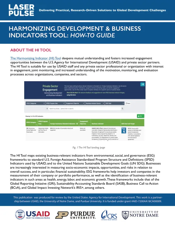 HARMONIZING DEVELOPMENT & BUSINESS INDICATORS TOOL: HOW-TO GUIDE