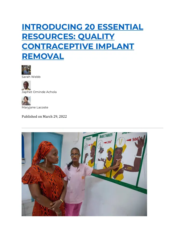 20 Essential Resources: Quality Contraceptive Implant Removal