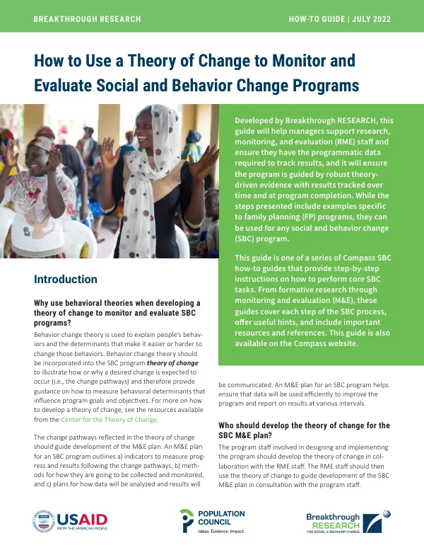 How to Use a Theory of Change to Monitor and Evaluate Social and Behavior Change Programs