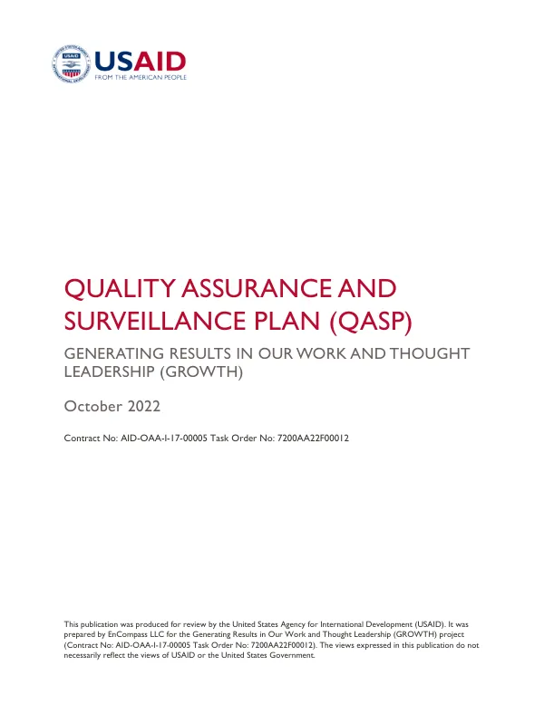 GROWTH Quality Assurance and Surveillance Plan