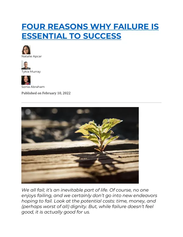 FOUR REASONS WHY FAILURE IS ESSENTIAL TO SUCCESS