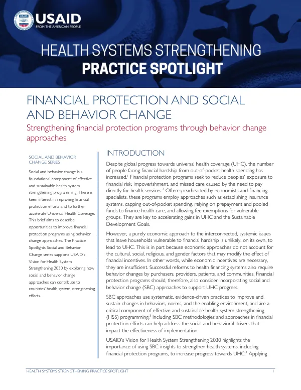 Financial Protection and Social and Behavior Change: Strengthening financial protection programs through behavior change approaches