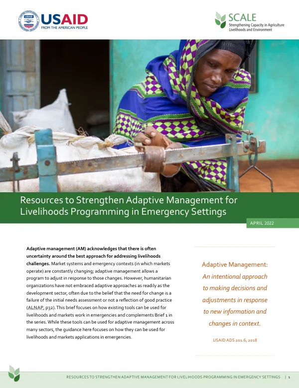 Resources to Strengthen Adaptive Management for Livelihoods Programming in Emergency Settings