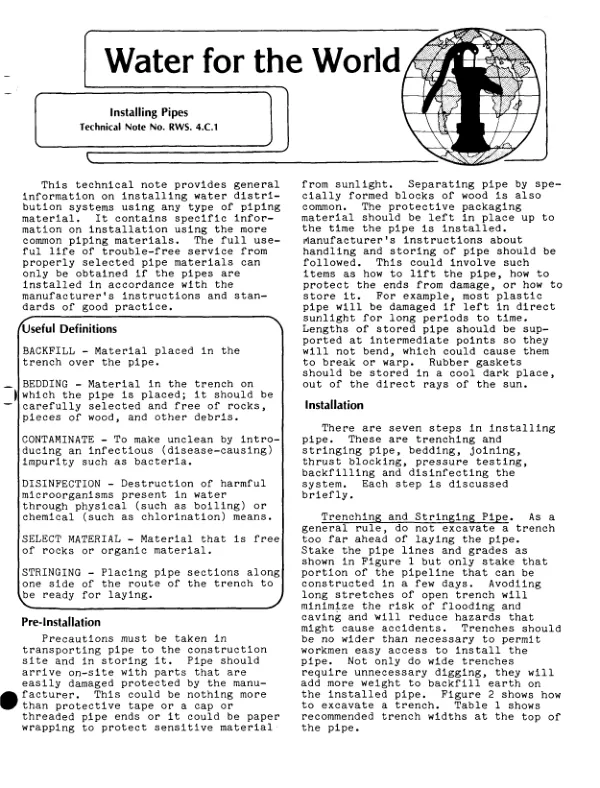 Technical Note No. RWS. 4.C.1: Installing Pipes