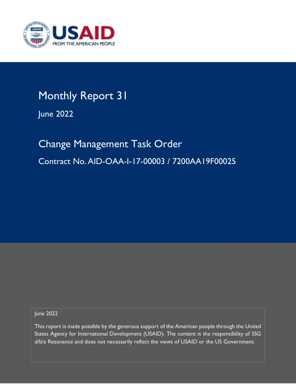 Monthly Report #31: Change Management Task Order