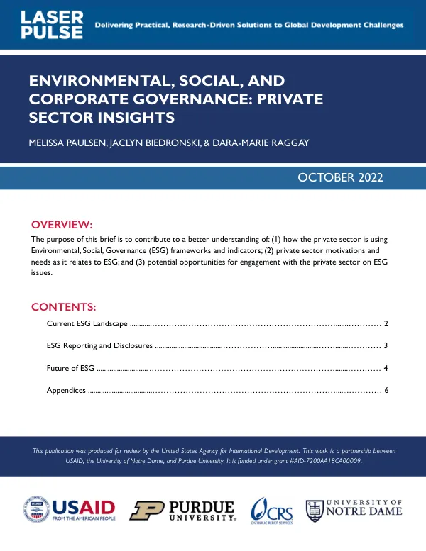 Environmental, Social, and Corporate Governance: Private Sector Insights